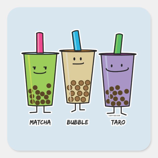 Matcha boba Tee grünes Getränk Milch Taro Tapioca  Quadratischer Aufkleber (Vorderseite)