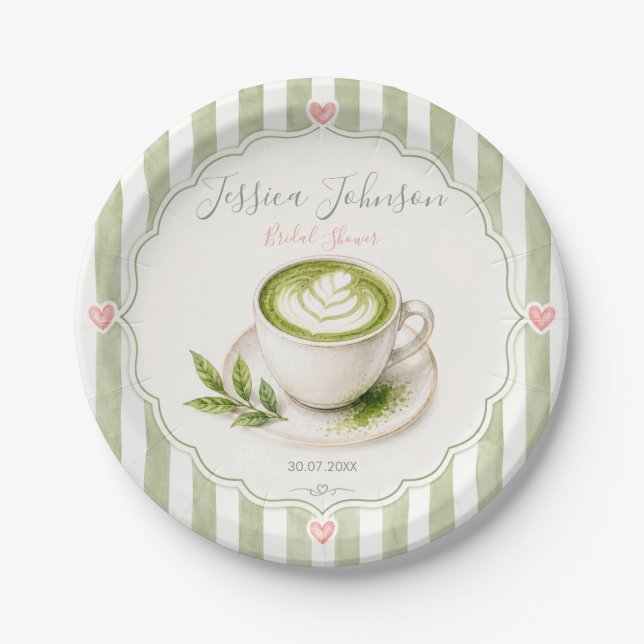 Matcha-Brautjungfernpapierplatten Sie hat ihn gefu Pappteller (Vorderseite)