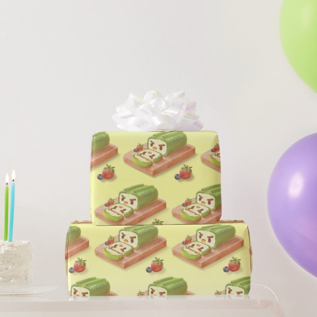 Matcha Cake Roll Illustration Geschenkpapier (Partygeschenke)