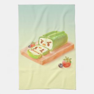 Matcha Cake Roll Illustration Geschirrtuch