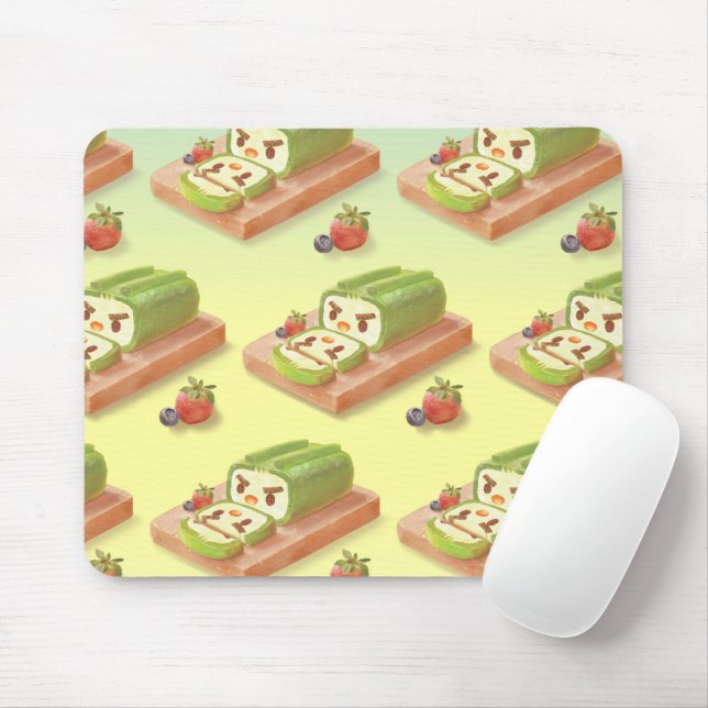 Matcha Cake Roll Illustration Mousepad (Mit Mouse)