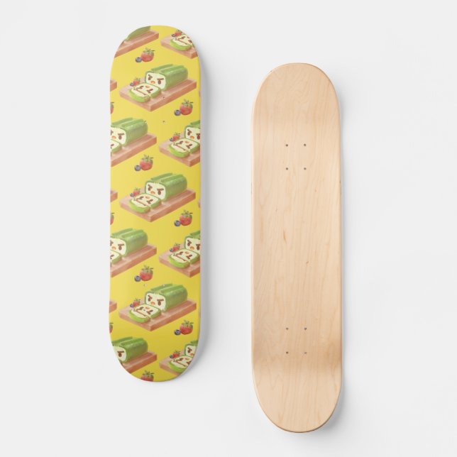 Matcha Cake Roll Illustration Skateboard (Vorderseite)