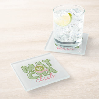 Matcha Club Grün und Rosa Ästhetik Süße Rückseite Glasuntersetzer