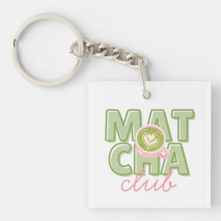 Matcha Club Grün und Rosa Ästhetik Süße Rückseite Schlüsselanhänger
