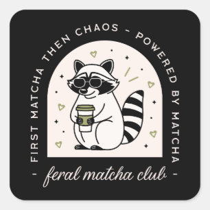 Matcha Club Raccoon liebt wildes Wildtier Quadratischer Aufkleber