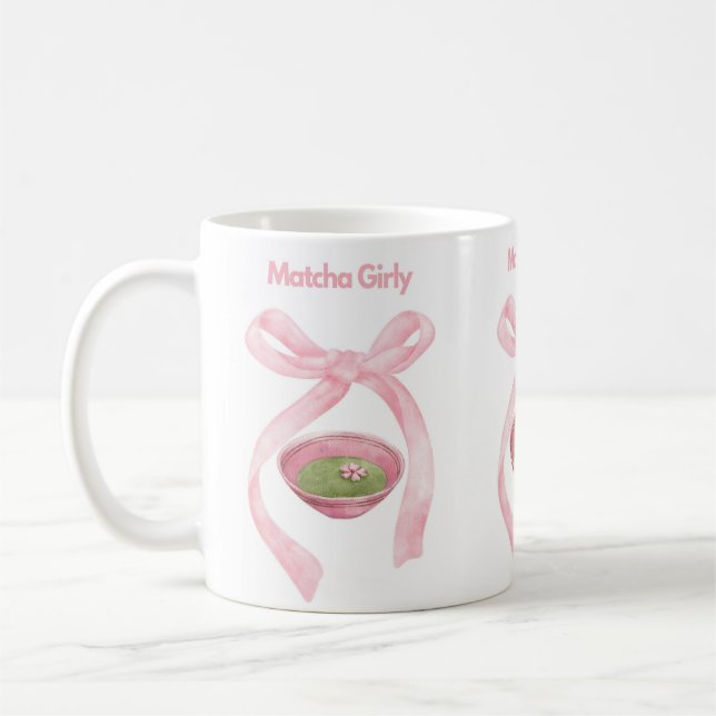 Matcha, Coquette Bow, Pink Bow, Matcha Girly, Mat Kaffeetasse (Links)
