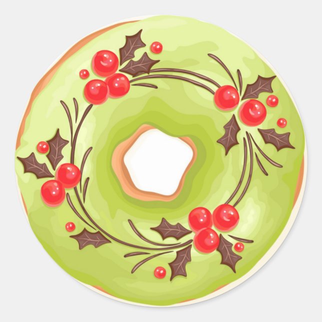 Matcha Donuts mit Hollies Weihnachten Runder Aufkleber (Vorderseite)
