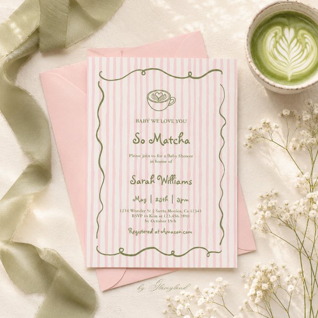 Matcha-Erdbeeren-Baby-Shower-Mädchen Einladung (Von Creator hochgeladen)