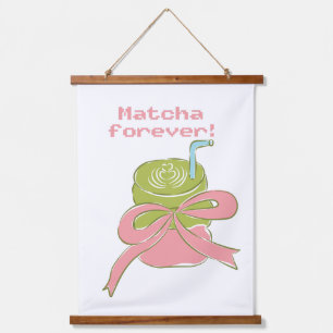 Matcha Forever Süße Coquette Pixel Art Grüner Tee  Wandteppich Mit Holzrahmen