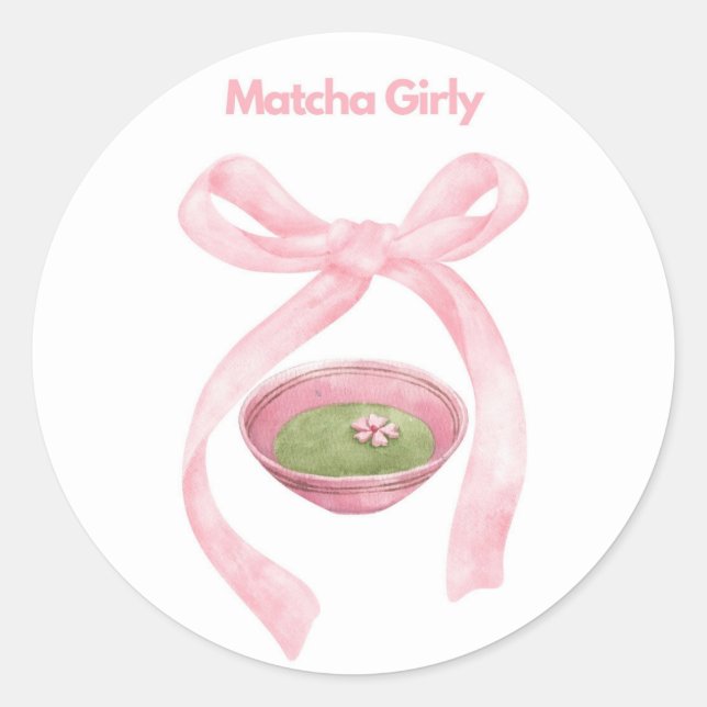 Matcha Girly Sticker, Matcha, Coquette Bow Runder Aufkleber (Vorderseite)