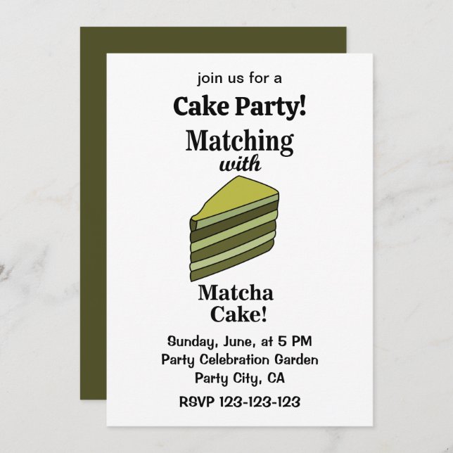 Matcha Green Cake Party Funny Einladung (Vorne/Hinten)