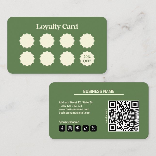 Matcha Green Modern QR Code Loyalty Card Treuekarte (Vorne/Hinten)