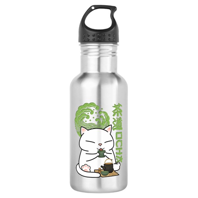 Matcha Green Tea Cat Edelstahlflasche (Vorderseite)