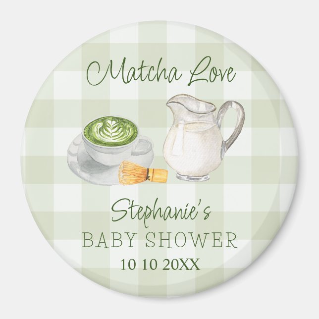 Matcha Green Tea Gingham Baby Shower Raffle Prize Magnet (Vorne)