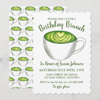 Matcha Green Tea Latte Party Geburtstags Brunch Einladung