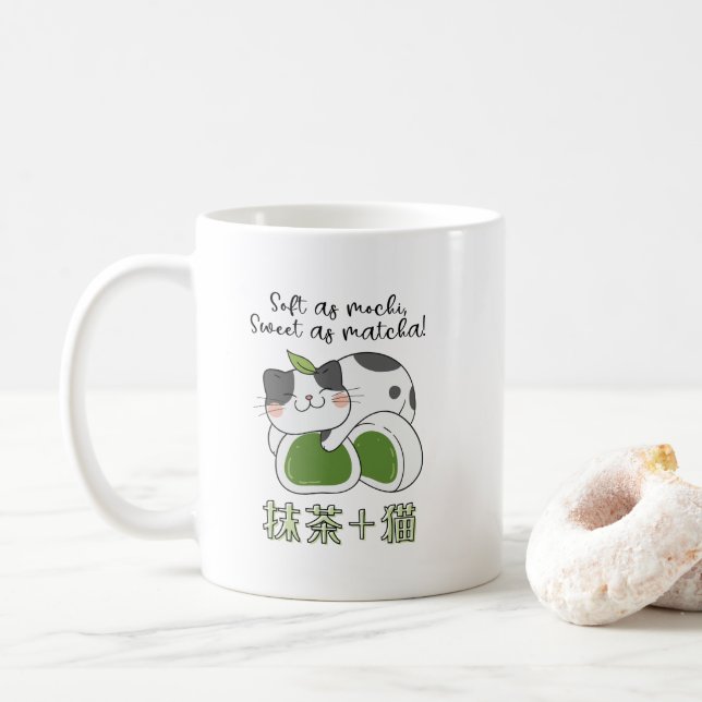 Matcha Green Tea Mochi Cat Kawaii Kaffeetasse (Mit Donut)