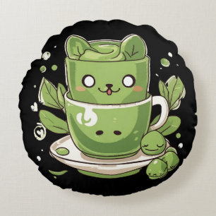 Matcha-Grüntee Rundes Kissen