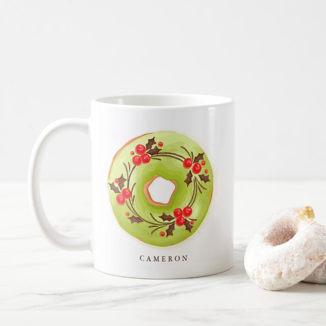 Matcha Holly Christmas Donuts Personalisiert Kaffeetasse (Mit Donut)