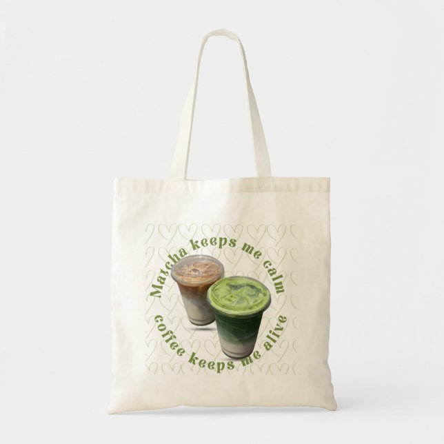 "Matcha & Kaffee" Ästhetische Groovy-Herz-Tragetas Tragetasche (Vorne)