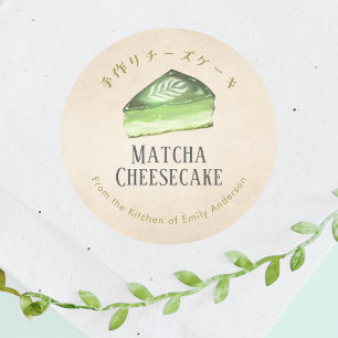Matcha-Käsekuchen Bäckerei Kraftpapier Rustikal Runder Aufkleber