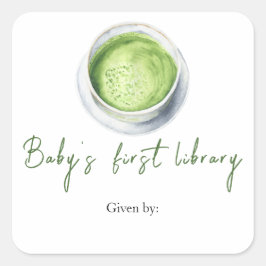 Matcha Latte Baby Dusche - erste Babybibliothek Quadratischer Aufkleber