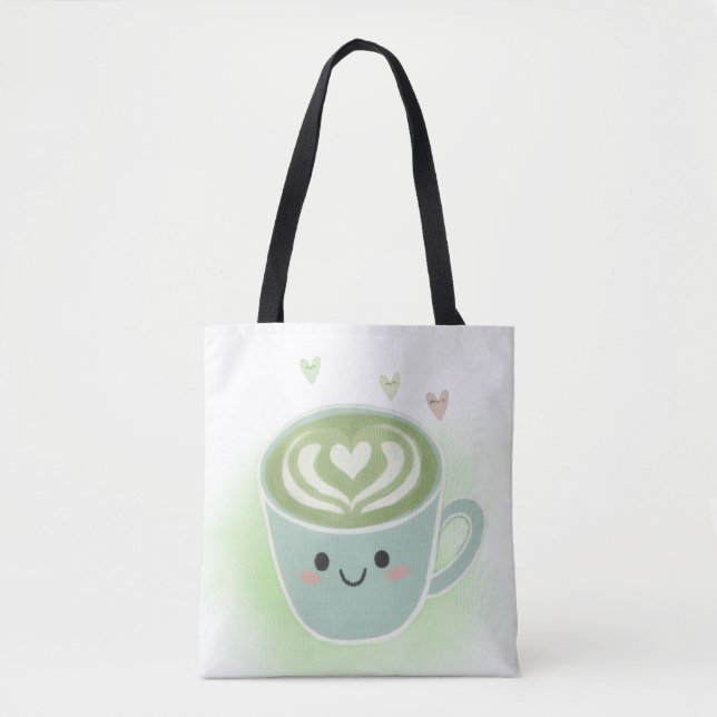Matcha-Latte-Herz-Schulter-Tote-Tasche (Vorderseite)