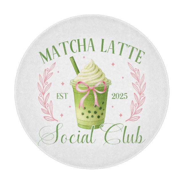 Matcha Latte Social Club Glass Round Cutting Board Schneidebrett (Vorderseite)