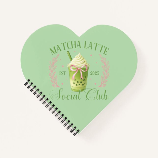 Matcha Latte Social Club Herz Spirale Notebook Notizbuch (Vorderseite)