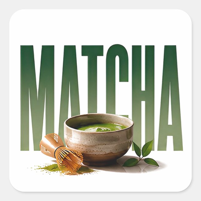 Matcha Luxus-Tea-Editorial-Grafik  Quadratischer Aufkleber (Vorderseite)