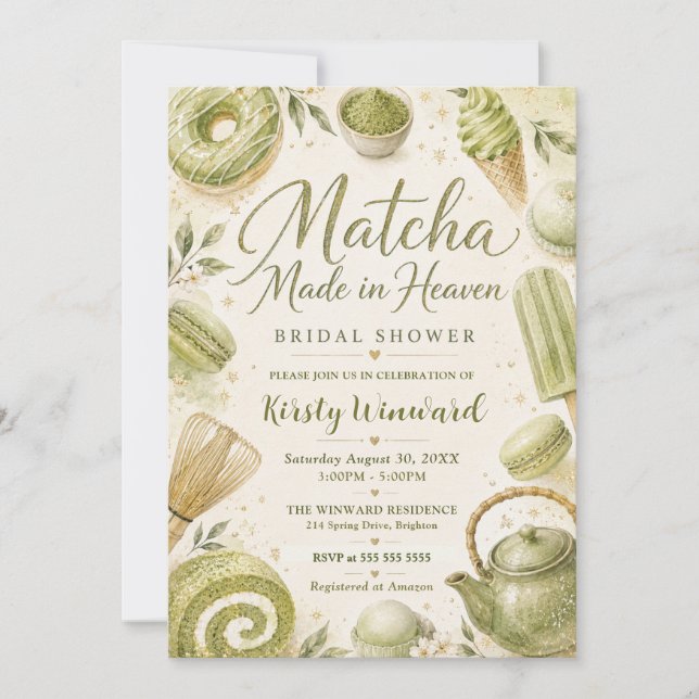 Matcha Made in Heaven Brautparty Einladung (Vorderseite)