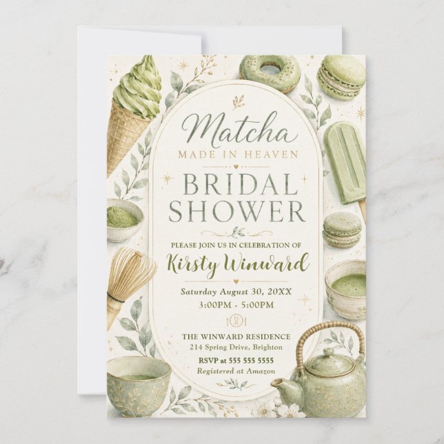 Matcha Made in Heaven Brautparty Einladung (Vorderseite)
