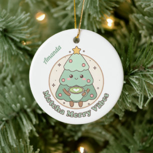 Matcha Merry Vibes Weihnachtsbaum-Ornament Keramik Ornament
