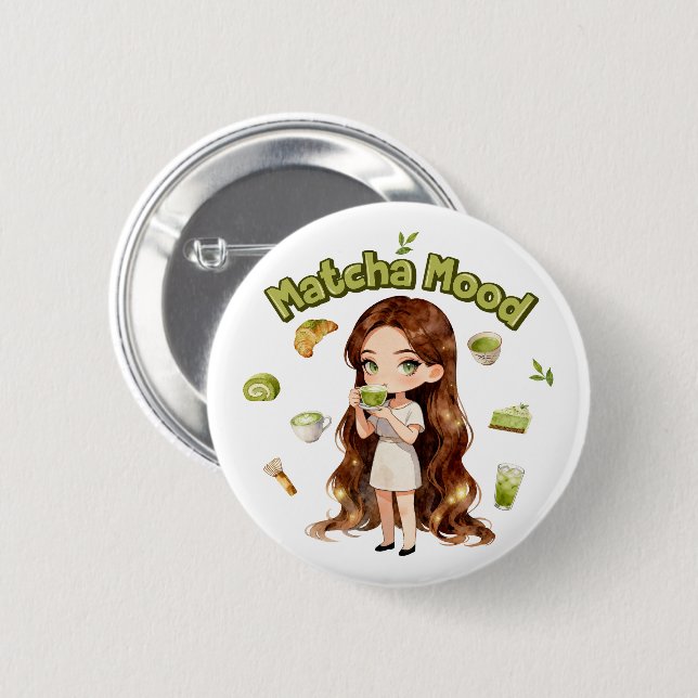 Matcha Mood Aesthetic Design Cute Green Tea Vibes Button (Vorne & Hinten)