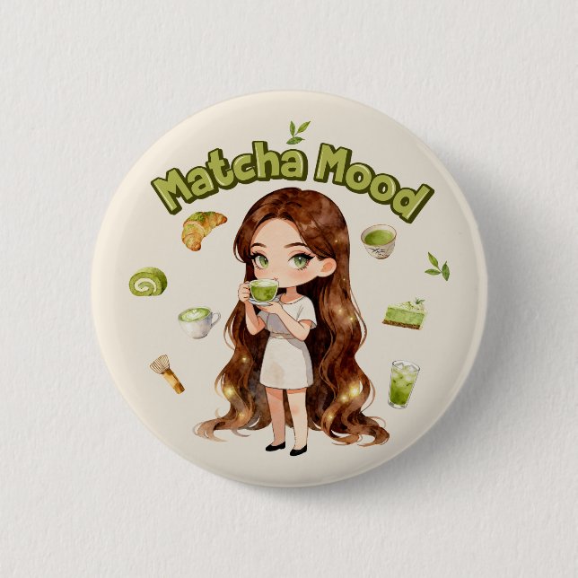 Matcha Mood Aesthetic Design Cute Green Tea Vibes Button (Vorderseite)