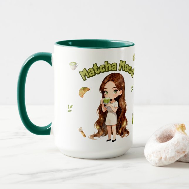 Matcha Mood Aesthetic Design Cute Green Tea Vibes Tasse (Mit Donut)