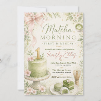 Matcha Morgen Erster Geburtstag Einladung