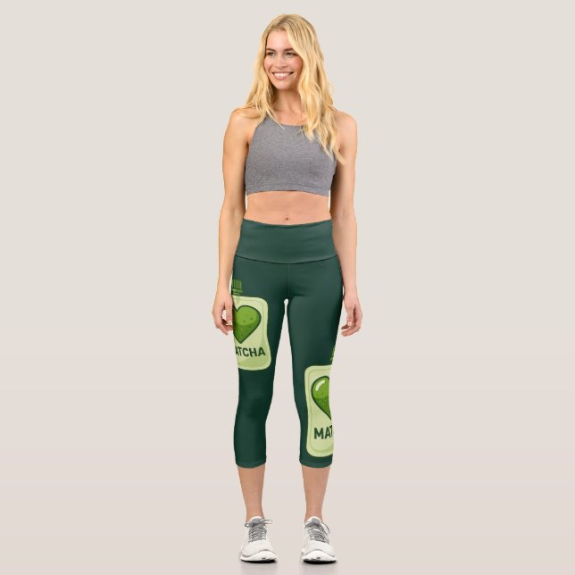 Matcha Serum Pouch mit Herzdesign Capri Leggings (Vorderseite)