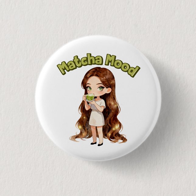 Matcha-Stimmung Ästhetisches Design Süße Grüntee-V Button (Vorderseite)