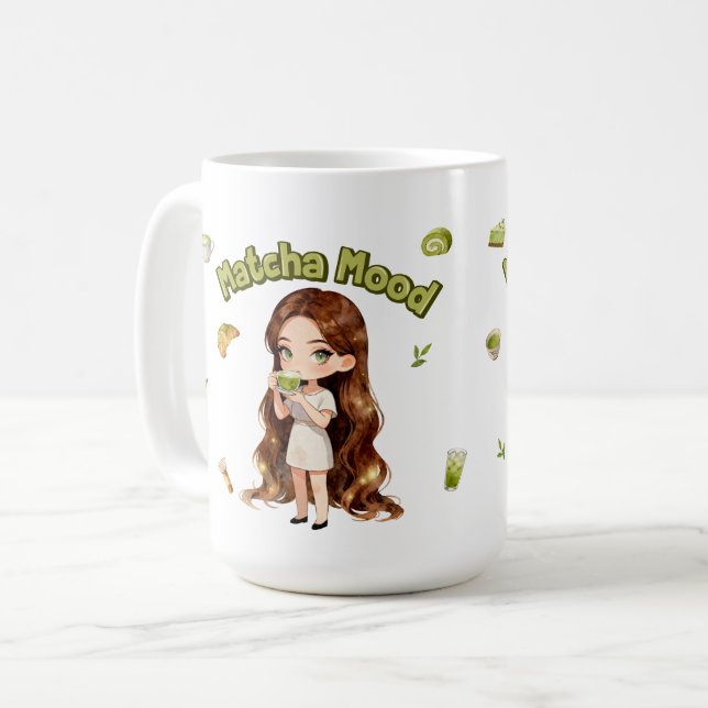 Matcha-Stimmung Ästhetisches Design Süße Grüntee-V Kaffeetasse (Vorderseite Links)
