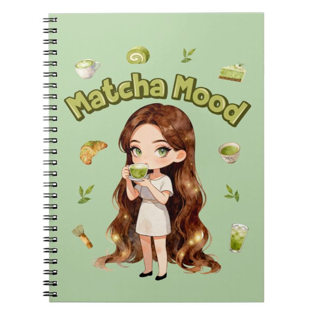 Matcha-Stimmung Ästhetisches Design Süße Grüntee-V Notizblock (Vorderseite)