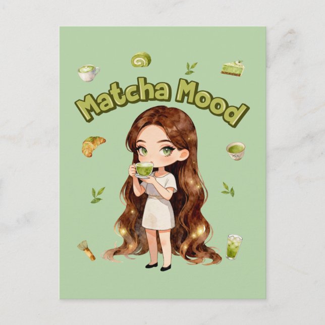 Matcha-Stimmung Ästhetisches Design Süße Grüntee-V Postkarte (Vorderseite)