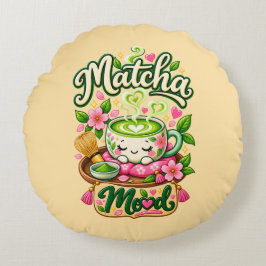 Matcha Stimmung – Cute Kawaii Matcha Tee Rundes Kissen