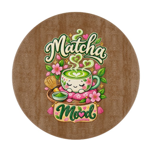Matcha Stimmung – Cute Kawaii Matcha Tee  Schneidebrett (Vorderseite)