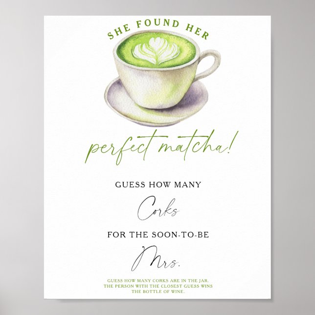 Matcha tea Bridal shower How Many Corks  Poster (Vorne)