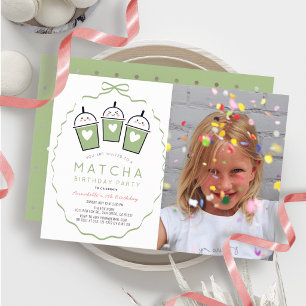 Matcha-Teeparty Kawaii-Schleifen-Mädchen-Foto-Gebu Einladung