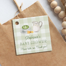 Matcha Themed Green Gingham Kariert Baby Dusche Geschenkanhänger