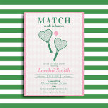 Matches im Heaven Tennis Club Brautparty Einladung<br><div class="desc">Das Brautparty "Match Made in Heaven", eine Liebe, die so klassisch wie Tennis und so elegant wie ein Country Club ist. Unser Design umfasst herzförmige Tennisschläger, eine Anspielung auf den Sport der Liebe und ein farbenfrohes, spielerisches und elegantes Farbschema aus Rosa und Grün. Wenn Sie ein Brautparty beherbergen möchten, das...</div>