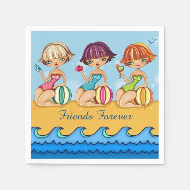 Matching Beach Girls Party Napkin Serviette (Vorderseite)