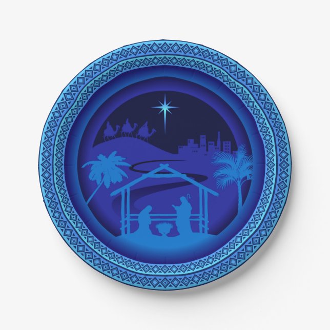 Matching Blue Nativity Christmas 7" Pappteller (Vorderseite)