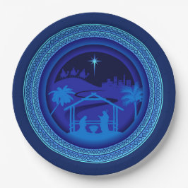 Matching Blue Nativity Christmas 9" Pappteller